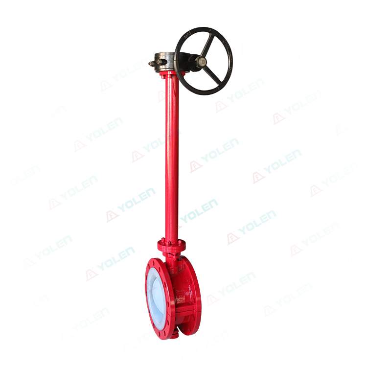 DC341 fluorine-lined lengthened rod flange butterfly valve