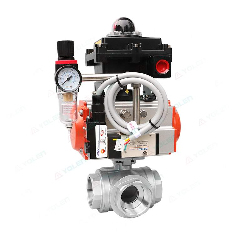 Pneumatic three-way ball valve