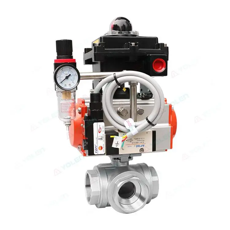 Pneumatic three-way ball valve