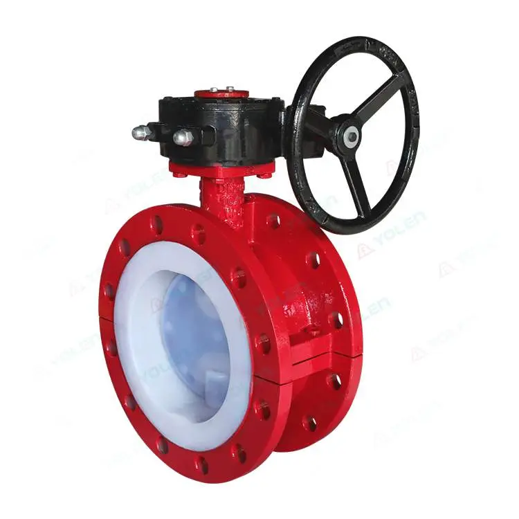 D341 fluorine-lined worm wheel flange butterfly valve