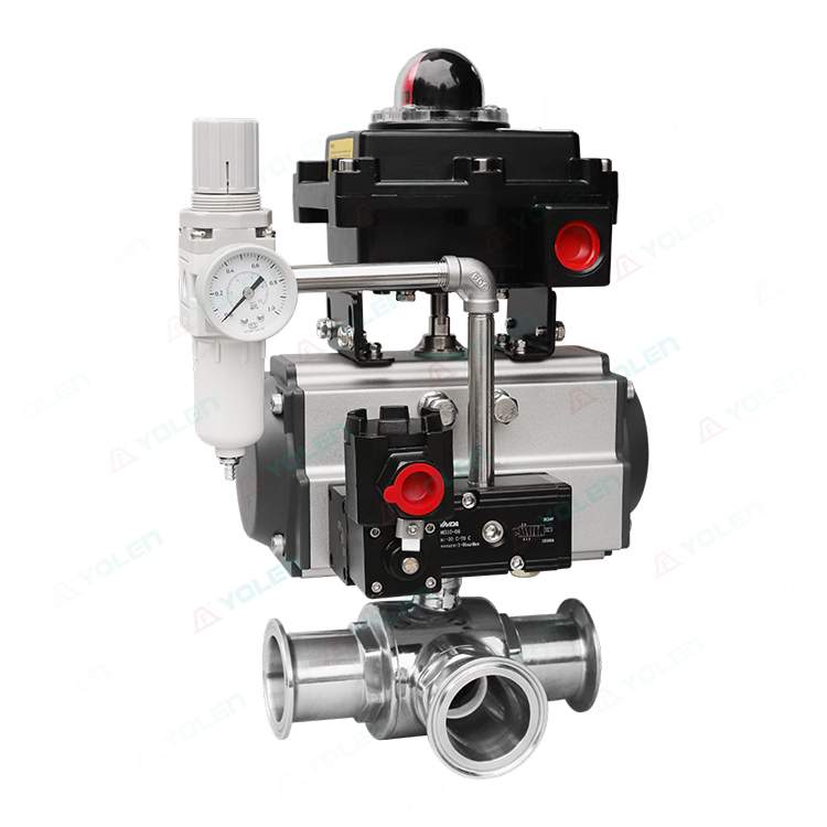 Pneumatic clamp sanitary ball three-way ball valve