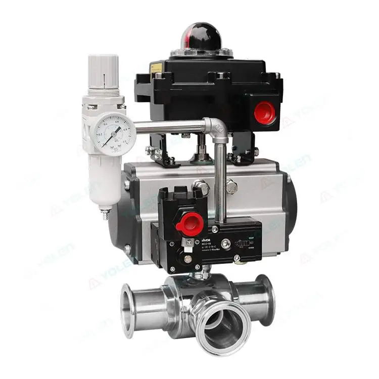Pneumatic clamp sanitary ball three-way ball valve