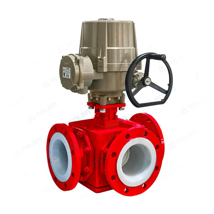 Q945 electric fluorine-lined three-way ball valve