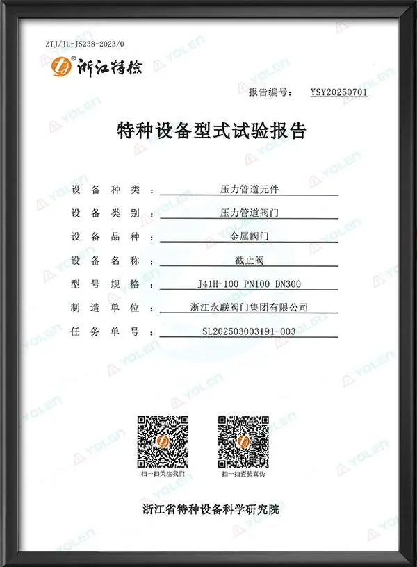 Special Equipment Type Test Report for Check Valve