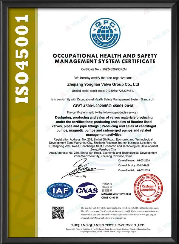 Occupational Health and Safety Management System Certification Certificate (English Version)