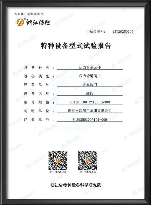 Special Equipment Type Test Report for Butterfly Valve