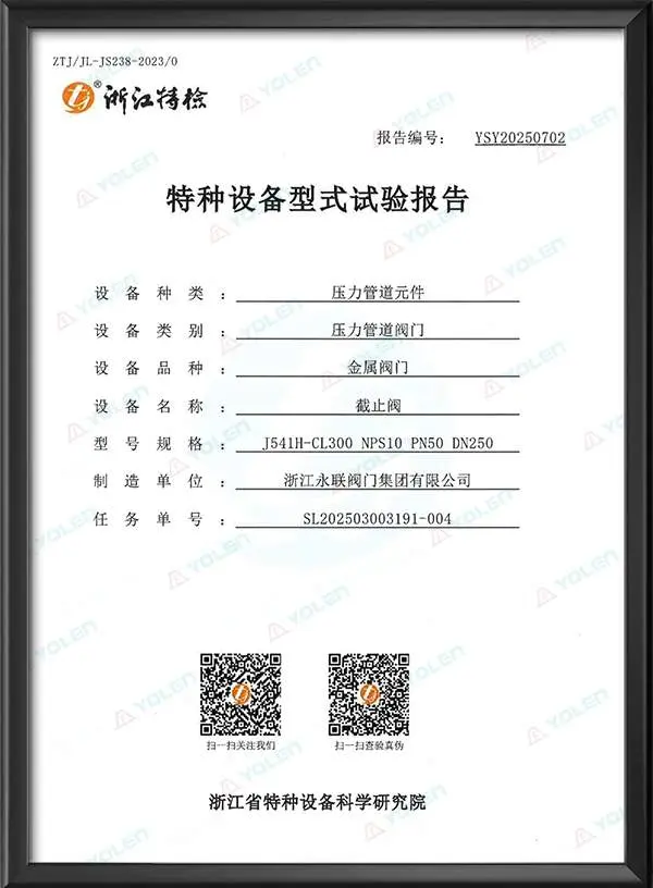 Special Equipment Type Test Report for Check Valve