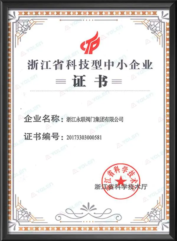 Certificate of Technology-based Small and Medium-sized Enterprises in Zhejiang Province