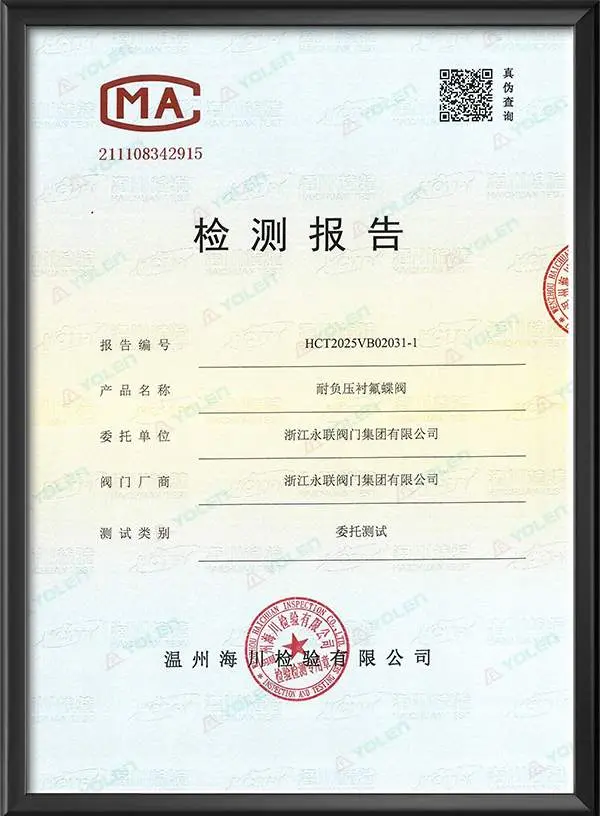 Negative Pressure Resistant Fluorine-Coated Butterfly Valve Inspection Report