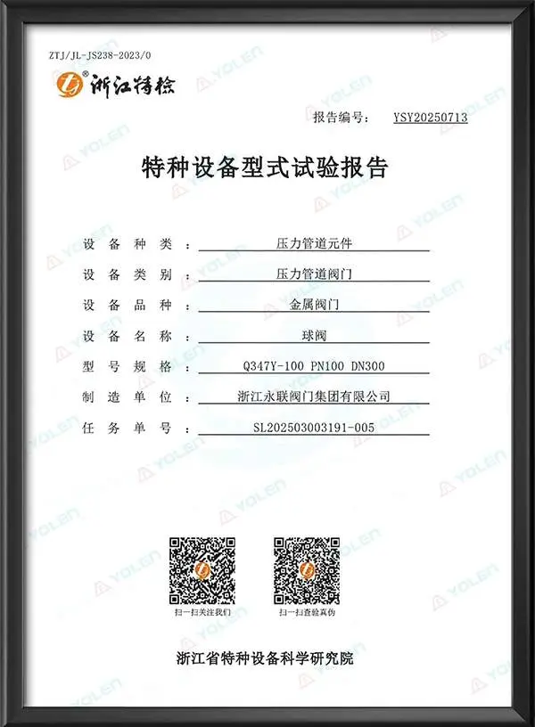 Ball Valve Special Equipment Type Test Report
